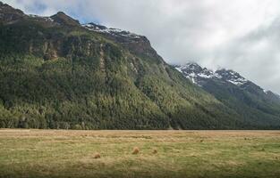 das Landschaft Aussicht von eglinton Senke das spektakulär Landschaft auf das Straße zu Milford Klang im Süd Insel von Neu Neuseeland. foto