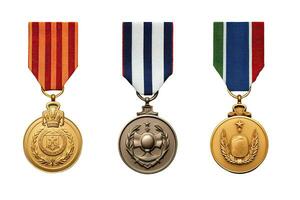 Medaillen isoliert auf Weiß oder transparent Hintergrund ausgeschnitten. generativ ai foto