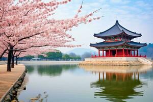 das gyeongbokgung Tempel im Korea mit herbstlich. generativ ai foto