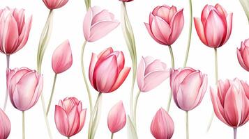 nahtlos Muster von Tulpe Blume im Aquarell Stil isoliert auf Weiß Hintergrund. Tulpe Blume Textur Hintergrund. generativ ai foto