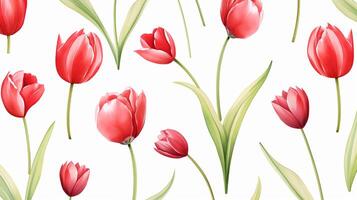 nahtlos Muster von Tulpe Blume im Aquarell Stil isoliert auf Weiß Hintergrund. Tulpe Blume Textur Hintergrund. generativ ai foto