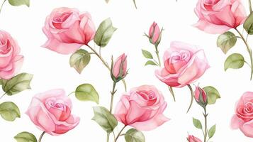 nahtlos Muster von Rose Blume im Aquarell Stil isoliert auf Weiß Hintergrund. Rose Blume Textur Hintergrund. generativ ai foto