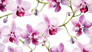 nahtlos Muster von Orchidee Blume im Aquarell Stil isoliert auf Weiß Hintergrund. Orchidee Blume Textur Hintergrund. generativ ai foto