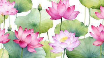 nahtlos Muster von Lotus Blume im Aquarell Stil isoliert auf Weiß Hintergrund. Lotus Blume Textur Hintergrund. generativ ai foto