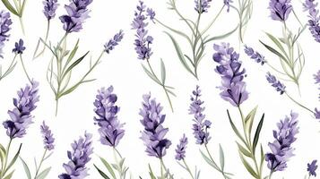 nahtlos Muster von Lavendel Blume im Aquarell Stil isoliert auf Weiß Hintergrund. Lavendel Blume Textur Hintergrund. generativ ai foto