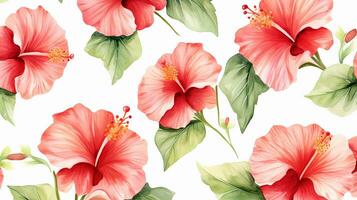 nahtlos Muster von Hibiskus Blume im Aquarell Stil isoliert auf Weiß Hintergrund. Hibiskus Blume Textur Hintergrund. generativ ai foto