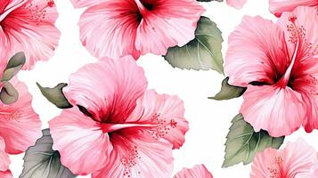 nahtlos Muster von Hibiskus Blume im Aquarell Stil isoliert auf Weiß Hintergrund. Hibiskus Blume Textur Hintergrund. generativ ai foto
