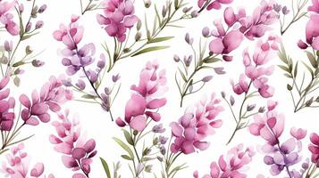 nahtlos Muster von Heidekraut Blume im Aquarell Stil isoliert auf Weiß Hintergrund. Heidekraut Blume Textur Hintergrund. generativ ai foto
