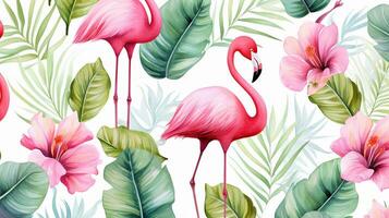 nahtlos Muster von Flamingo Blume im Aquarell Stil isoliert auf Weiß Hintergrund. Flamingo Blume Textur Hintergrund. generativ ai foto