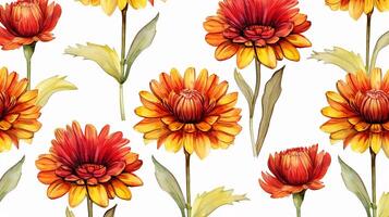 nahtlos Muster von Gaillardia Blume im Aquarell Stil isoliert auf Weiß Hintergrund. Gaillardia Blume Textur Hintergrund. generativ ai foto