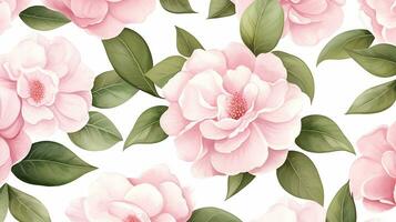 nahtlos Muster von Kamelie Blume im Aquarell Stil isoliert auf Weiß Hintergrund. Kamelie Blume Textur Hintergrund. generativ ai foto