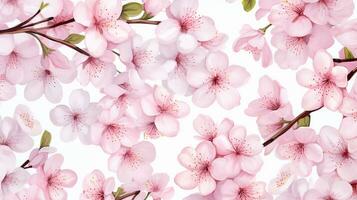 nahtlos Muster von Kirsche blühen Blume im Aquarell Stil isoliert auf Weiß Hintergrund. Kirsche blühen Blume Textur Hintergrund. generativ ai foto
