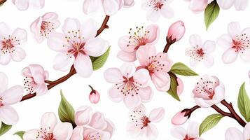 nahtlos Muster von Kirsche blühen Blume im Aquarell Stil isoliert auf Weiß Hintergrund. Kirsche blühen Blume Textur Hintergrund. generativ ai foto