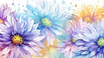 nahtlos Muster von Aster Blume im Aquarell Stil isoliert auf Weiß Hintergrund. Aster Blume Textur Hintergrund. generativ ai foto