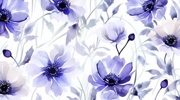 nahtlos Muster von Anemone Blume im Aquarell Stil isoliert auf Weiß Hintergrund. Anemone Blume Textur Hintergrund. generativ ai foto