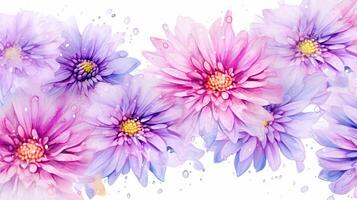 nahtlos Muster von Aster Blume im Aquarell Stil isoliert auf Weiß Hintergrund. Aster Blume Textur Hintergrund. generativ ai foto