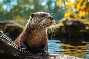 Otter im Natur breit Leben Tiere. ai generiert. foto