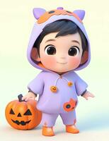 3d süß wenig Junge mit komisch Monster- Kostüm mit ein Halloween Thema foto