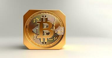 ein golden Bitcoin auf ein Weiß Hintergrund foto