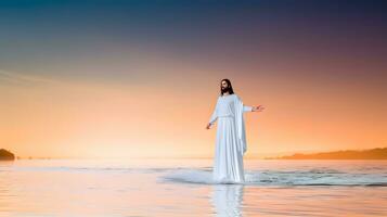 Jesus Christus beruhigt das Sturm beim das Meer foto