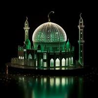 schön Moschee mit ein Grün Kuppel isoliert auf schwarz Hintergrund generativ ai foto