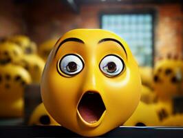 Gelb Emoticon mit ein überrascht Gesicht auf isoliert Hintergrund generativ ai foto