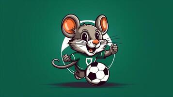 ein süß Maus Sport Maskottchen eben Illustration tragen ein Fußball Uniform und spielen Fußball generativ ai foto