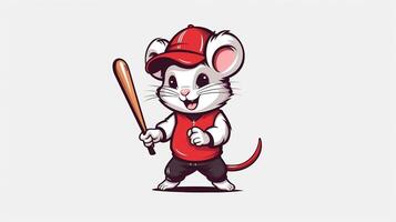 ein süß Maus Sport Maskottchen eben Illustration tragen ein Baseball Uniform und spielen Baseball generativ ai foto