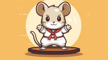 ein süß Maus Sport Maskottchen eben Illustration tragen ein Karate Uniform und spielen Karate generativ ai foto