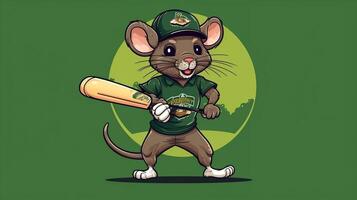 ein süß Maus Sport Maskottchen eben Illustration tragen ein Baseball Uniform und spielen Baseball generativ ai foto