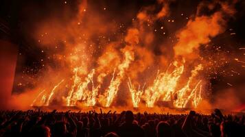 Konzert Menge Zeugen Feuer Funken. Silhouette Konzept foto