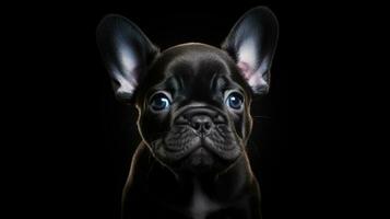 Französisch Bulldogge Hündchen Porträt schwarz Hintergrund. Silhouette Konzept foto