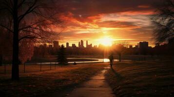 Denver Stadt Park bietet an schön Ansichten von das Sonnenuntergang. Silhouette Konzept foto