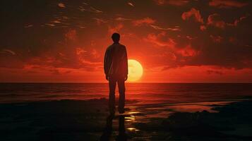 einsam Mann im Sonnenuntergang s Silhouette foto