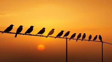 Vögel im das Abend Himmel. Silhouette Konzept foto