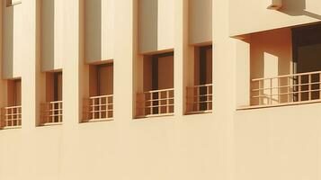 zeitgenössisch östlichen die Architektur mit Beige Wände Fenster und Sonne Schatten präsentieren minimal ästhetisch abstrakt Design. Silhouette Konzept foto