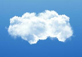 Single Wolke isoliert Über Blau Himmel Hintergrund. Weiß flauschige Wolke Foto, schön Wolke Form. Klima Konzept foto