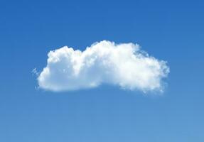 Single Wolke isoliert Über Blau Himmel Hintergrund. Weiß flauschige Wolke Foto, schön Wolke Form. Klima Konzept foto