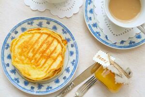 Frühstück Hintergrund mit Pfannkuchen foto