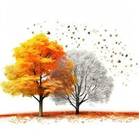 Herbst Baum und Blatt mit Weiß Hintergrund hoch Qualität ai generiert Bild foto