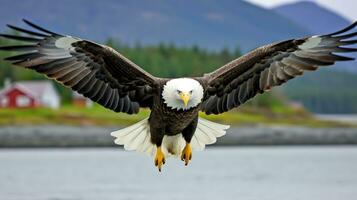 amerikanisch kahl Adler im Flug. kahl Adler haliaeetus Leukozephalus im Flug. ai generativ foto