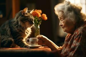 Oma mit ihr Katzen foto