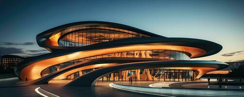 futuristisch Gebäude beim Nacht - - ai generativ foto
