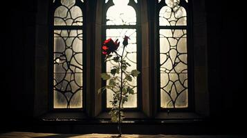 ein Blume Silhouette Vor ein Kirche Fenster foto