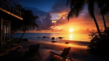 tropisch Strand Resort Sonnenuntergang Silhouette foto