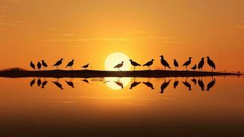 Vögel im das Abend Himmel. Silhouette Konzept foto
