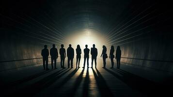 Silhouetten von Einzelpersonen im ein Tunnel foto