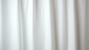 Badezimmer Konzept feucht gefaltet Weiß Dusche Vorhang mit Wasser Tröpfchen Dampf auf Weiß Hintergrund Licht und Dunkelheit. Silhouette Konzept foto