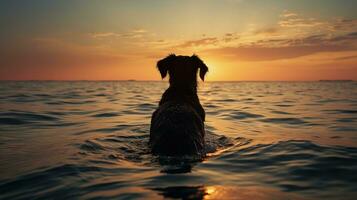 Hund geformt Schatten im das Ozean. Silhouette Konzept foto