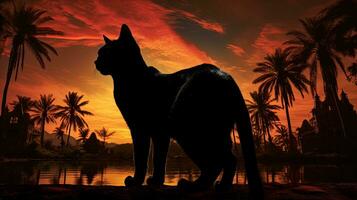 ägyptisch Katze Silhouette gegen tropisch Rahmen foto